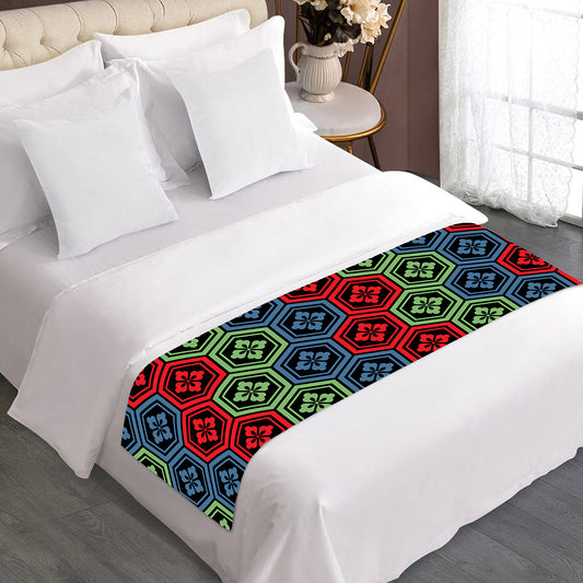 Colorful Japanese Flower Pattern Print Bed Runner