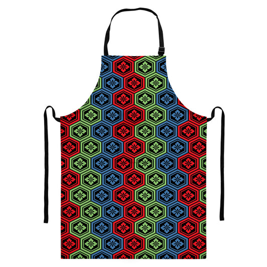 Colorful Japanese Flower Pattern Print Bib Apron With Pocket