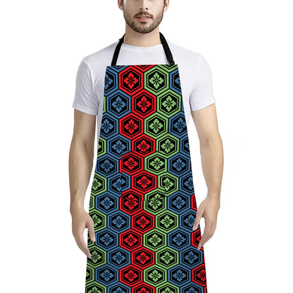 Colorful Japanese Flower Pattern Print Bib Apron With Pocket