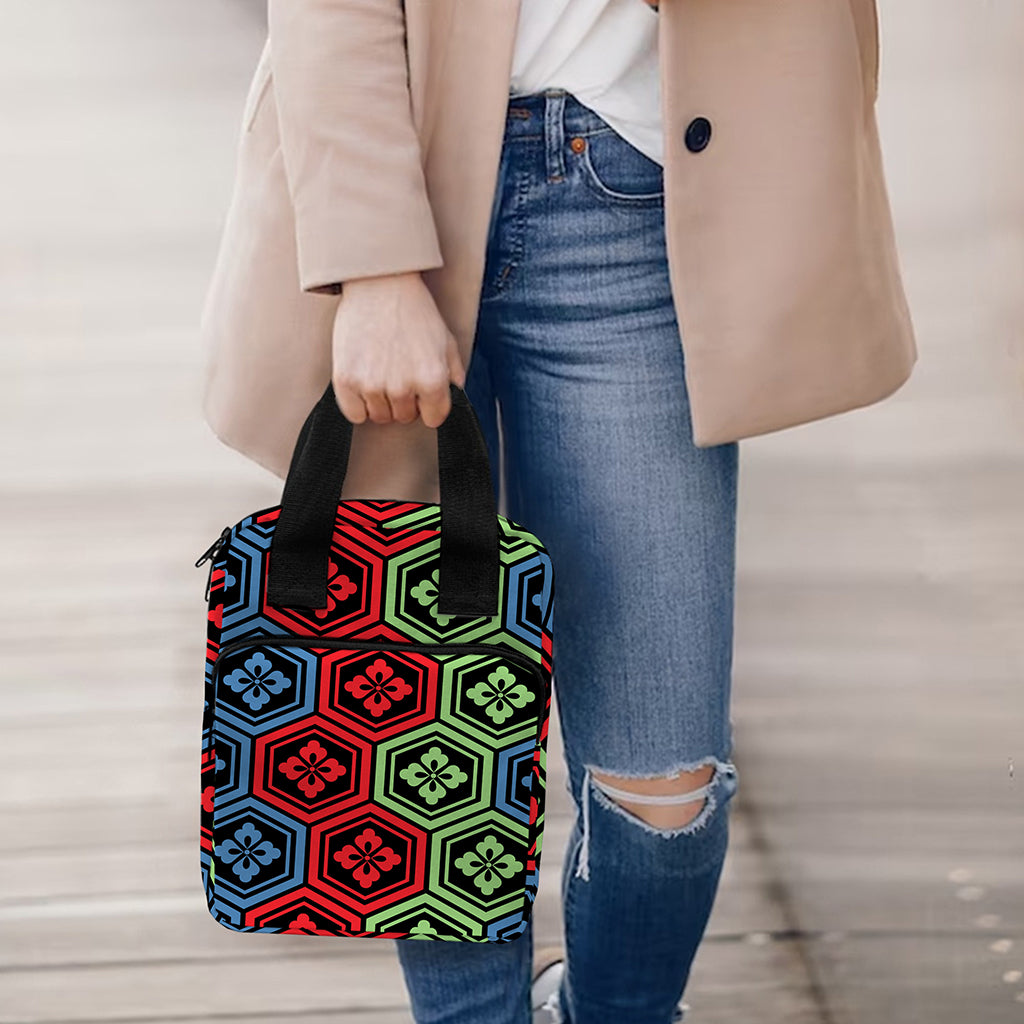 Colorful Japanese Flower Pattern Print Bible Tote Bag