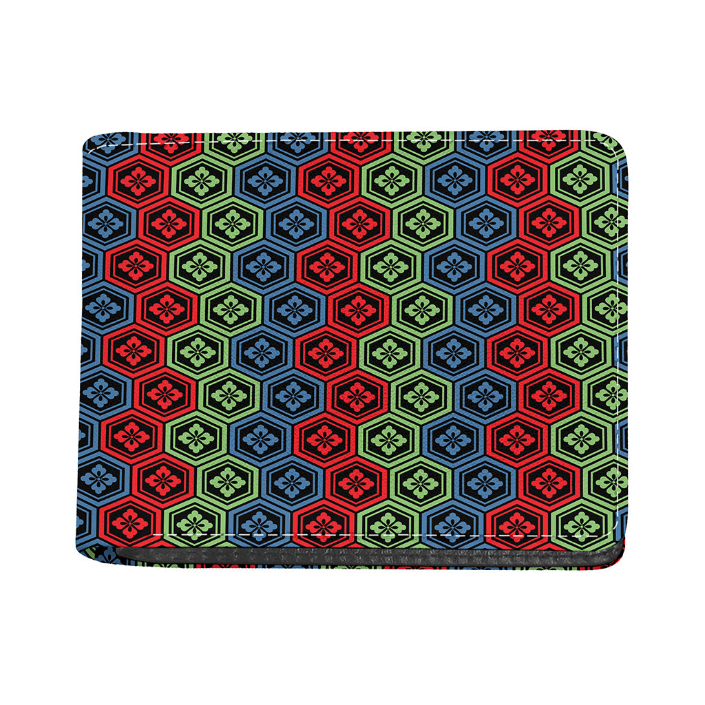 Colorful Japanese Flower Pattern Print Bifold Wallet