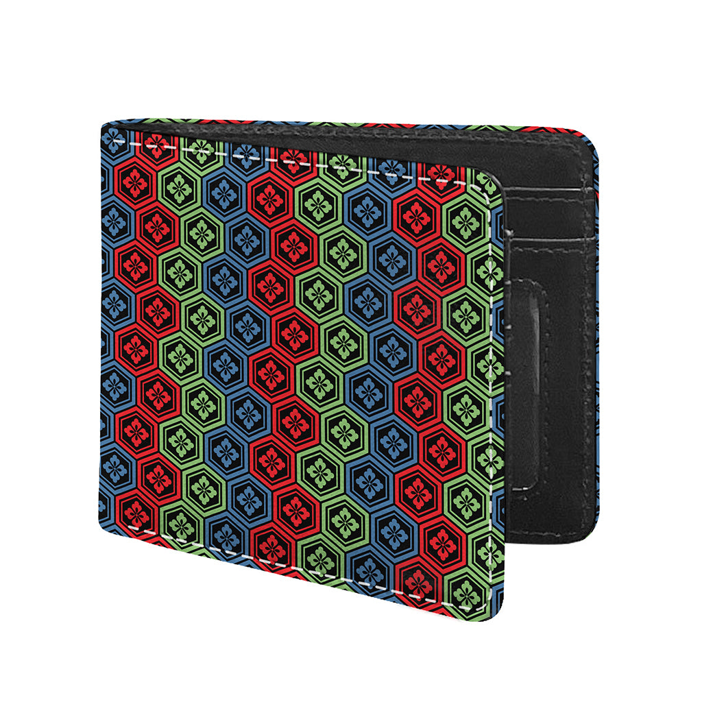 Colorful Japanese Flower Pattern Print Bifold Wallet