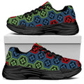 Colorful Japanese Flower Pattern Print Black Chunky Shoes