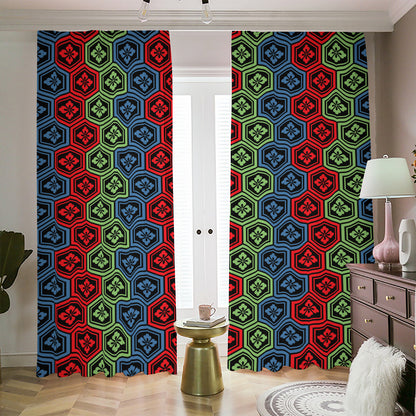 Colorful Japanese Flower Pattern Print Blackout Pencil Pleat Curtains