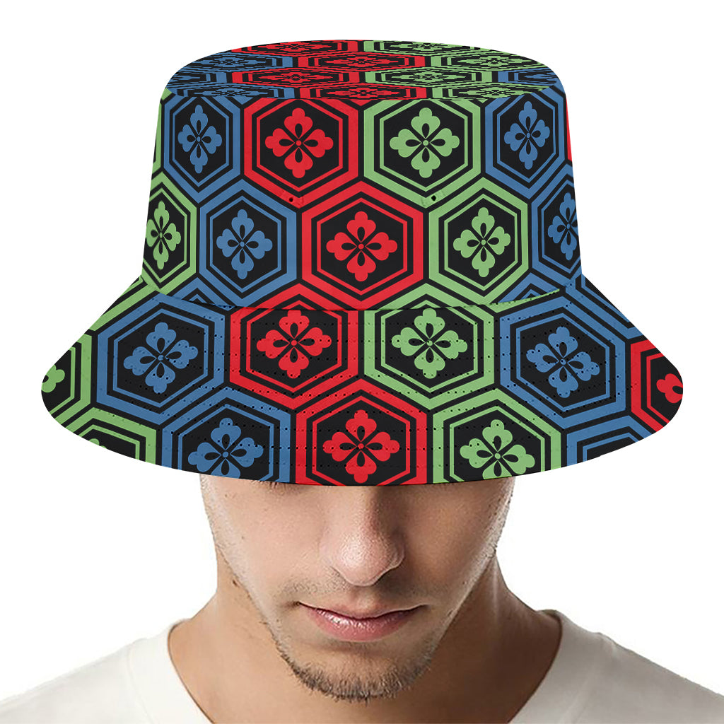 Colorful Japanese Flower Pattern Print Bucket Hat
