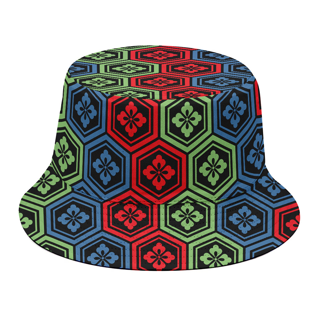 Colorful Japanese Flower Pattern Print Bucket Hat