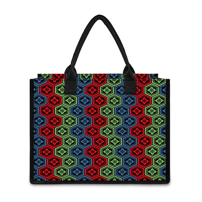 Colorful Japanese Flower Pattern Print Canvas Tote Bag
