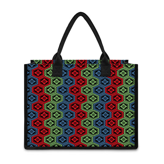 Colorful Japanese Flower Pattern Print Canvas Tote Bag