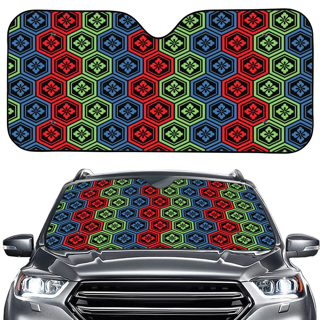 Colorful Japanese Flower Pattern Print Car Windshield Sun Shade