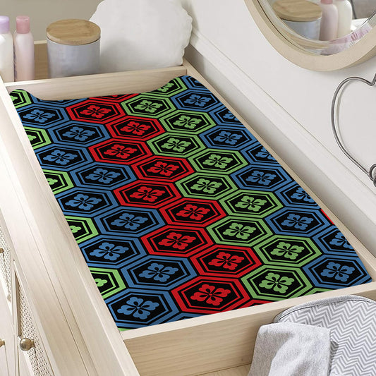 Colorful Japanese Flower Pattern Print Changing Pad Cover