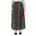 Colorful Japanese Flower Pattern Print Chiffon Maxi Skirt