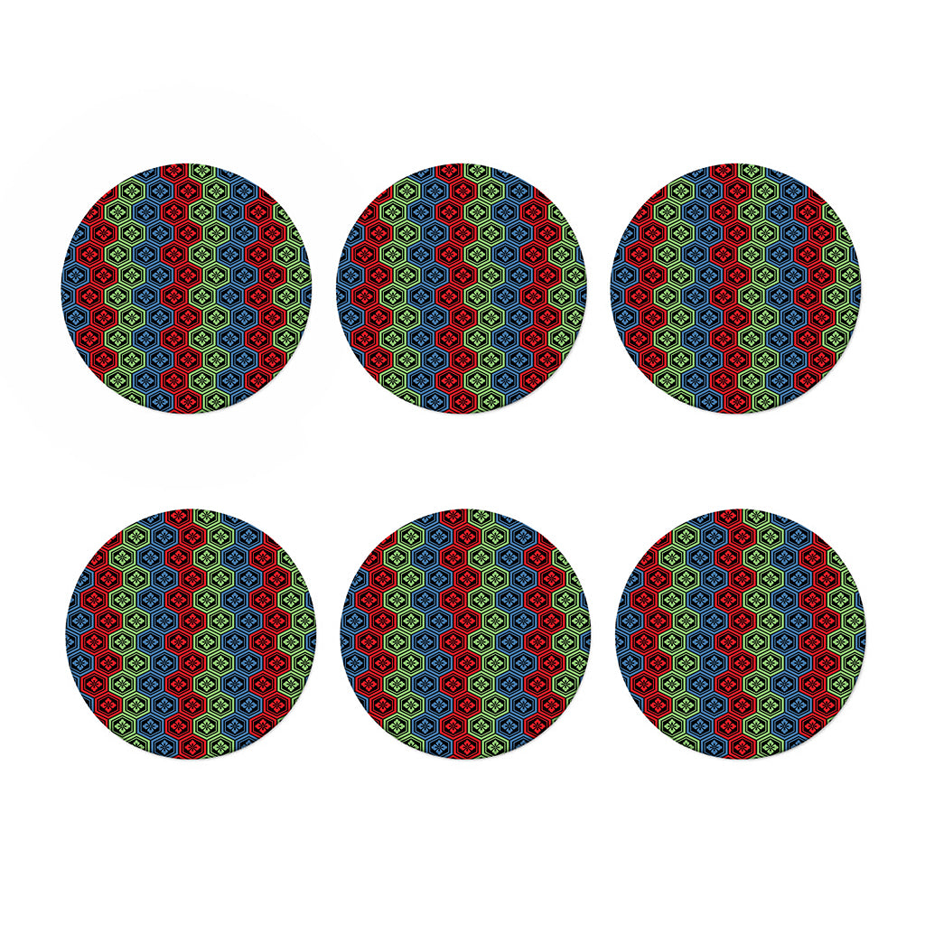 Colorful Japanese Flower Pattern Print Coaster Set