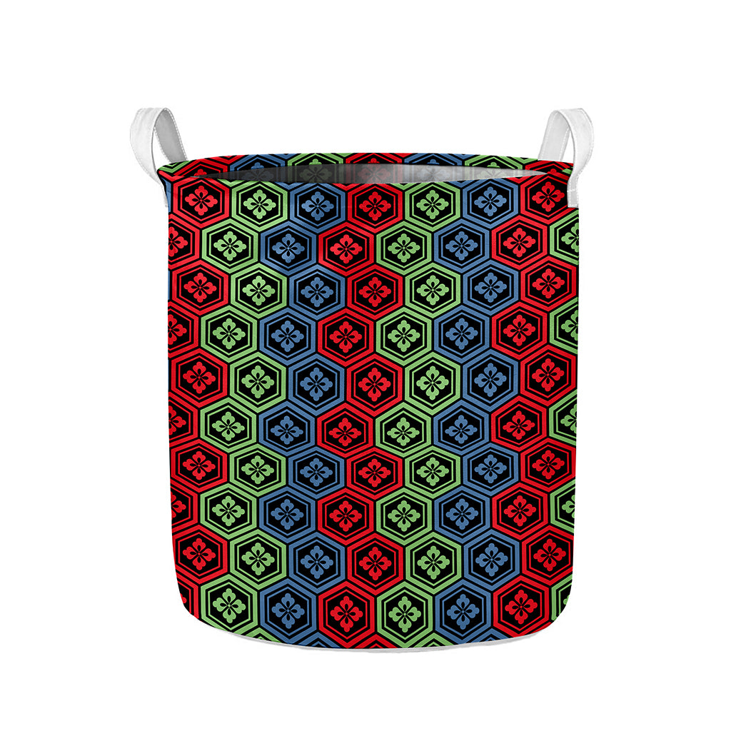 Colorful Japanese Flower Pattern Print Collapsible Laundry Basket