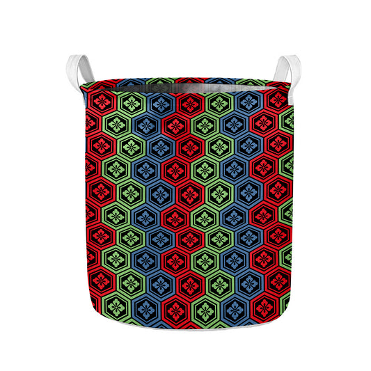 Colorful Japanese Flower Pattern Print Collapsible Laundry Basket