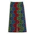 Colorful Japanese Flower Pattern Print Cotton Front Slit Maxi Skirt