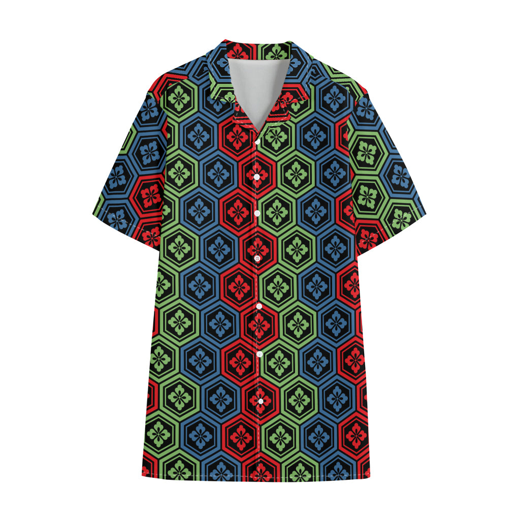 Colorful Japanese Flower Pattern Print Cotton Hawaiian Shirt