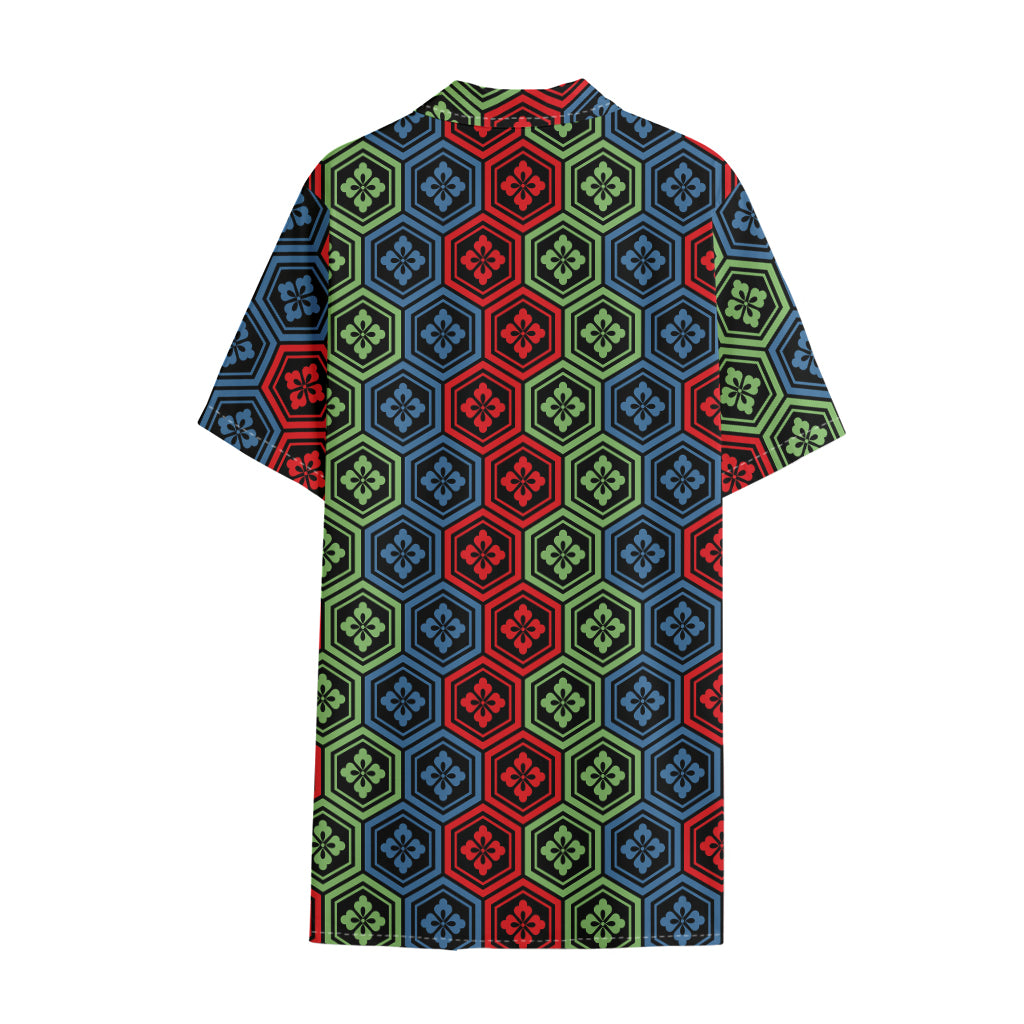 Colorful Japanese Flower Pattern Print Cotton Hawaiian Shirt