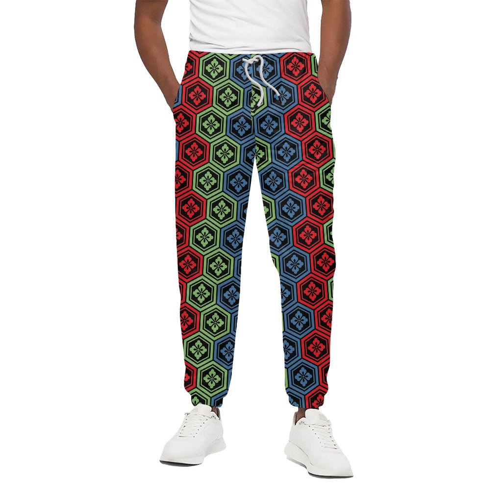 Colorful Japanese Flower Pattern Print Cotton Pants