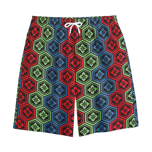 Colorful Japanese Flower Pattern Print Cotton Shorts