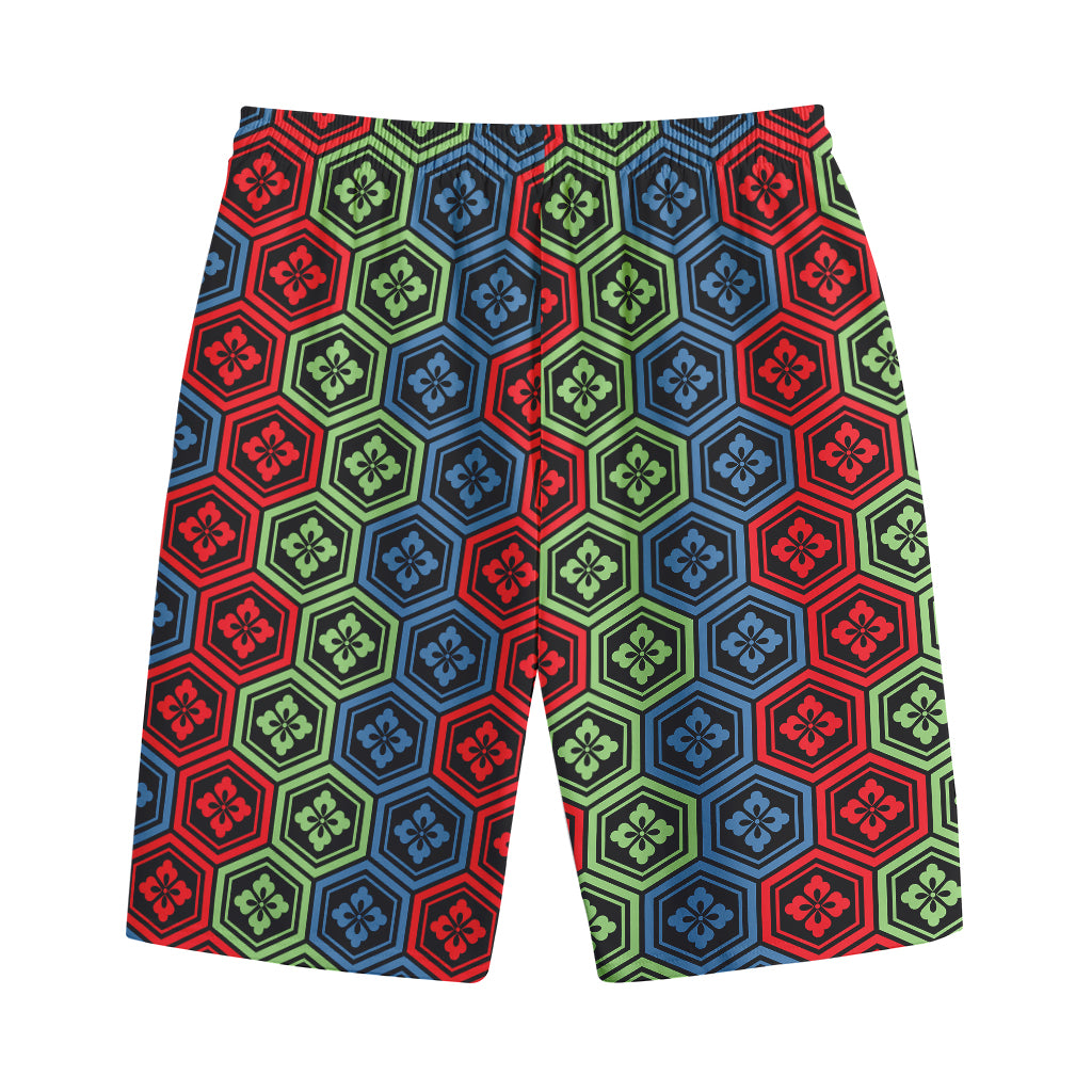 Colorful Japanese Flower Pattern Print Cotton Shorts