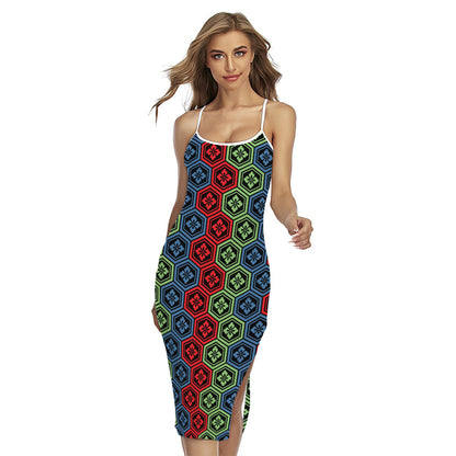Colorful Japanese Flower Pattern Print Cross Back Cami Dress