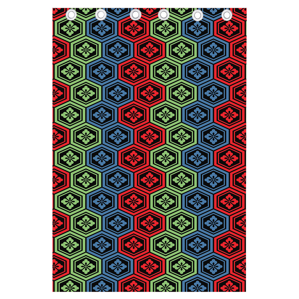 Colorful Japanese Flower Pattern Print Curtain