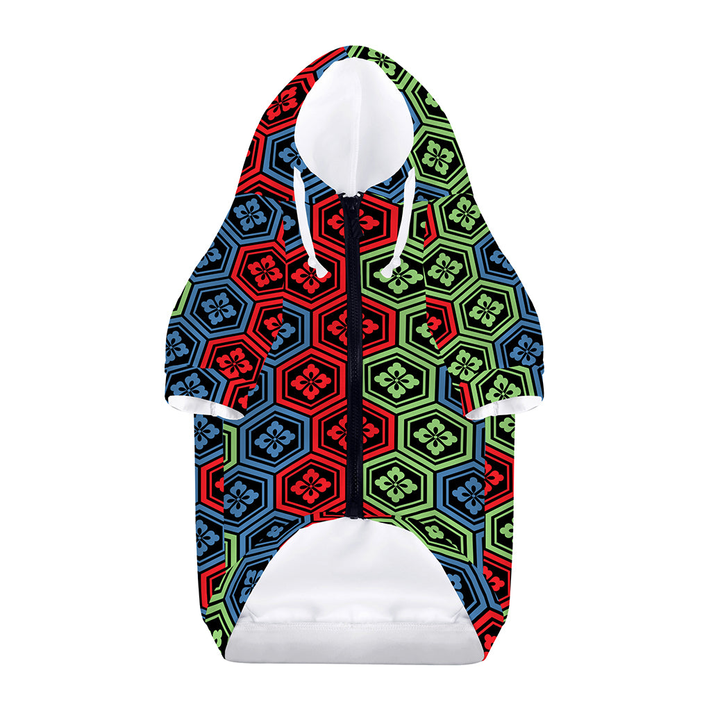 Colorful Japanese Flower Pattern Print Dog Zip Up Hoodie