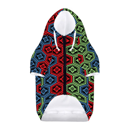 Colorful Japanese Flower Pattern Print Dog Zip Up Hoodie