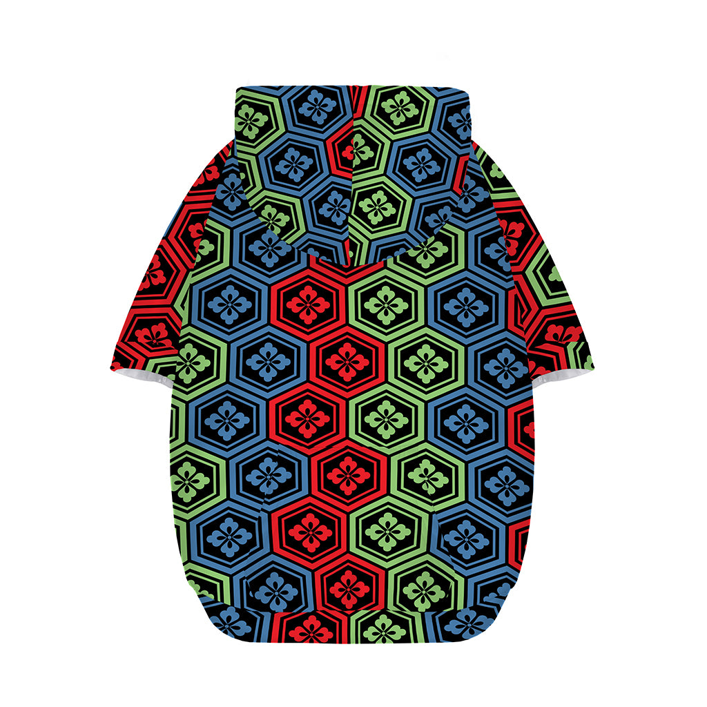 Colorful Japanese Flower Pattern Print Dog Zip Up Hoodie