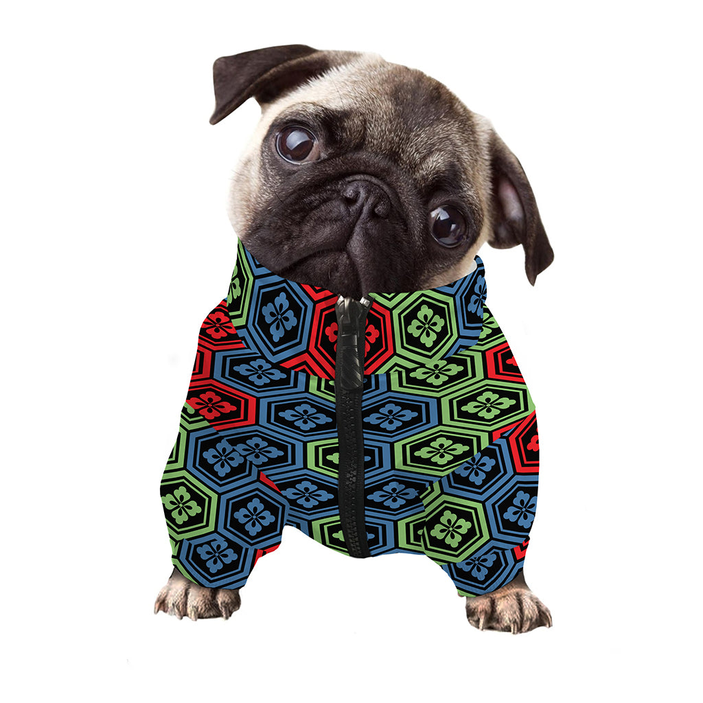 Colorful Japanese Flower Pattern Print Dog Zip Up Jacket