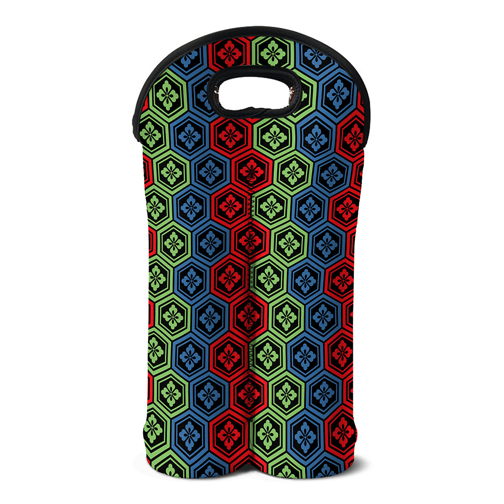 Colorful Japanese Flower Pattern Print Double Neoprene Wine Tote