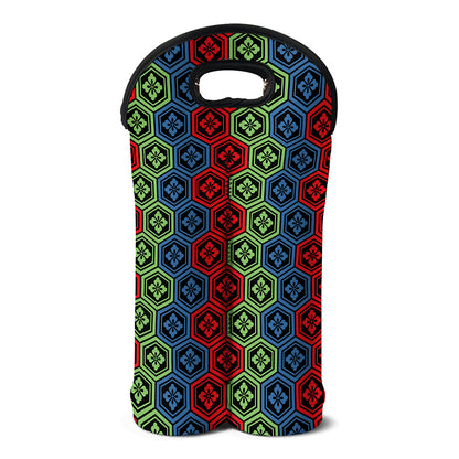 Colorful Japanese Flower Pattern Print Double Neoprene Wine Tote