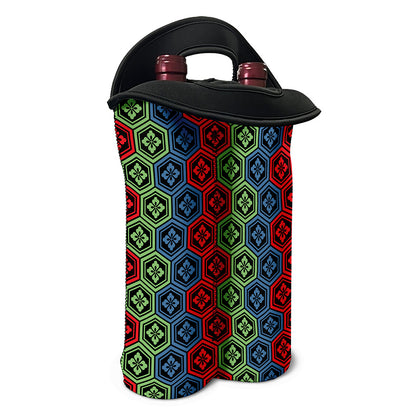 Colorful Japanese Flower Pattern Print Double Neoprene Wine Tote