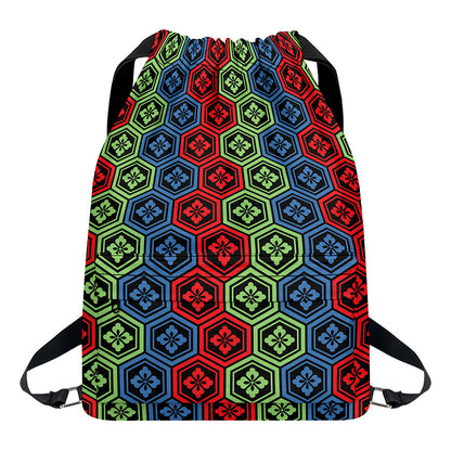 Colorful Japanese Flower Pattern Print Drawstring Backpack
