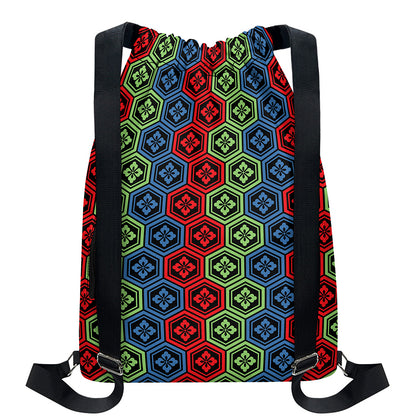Colorful Japanese Flower Pattern Print Drawstring Backpack