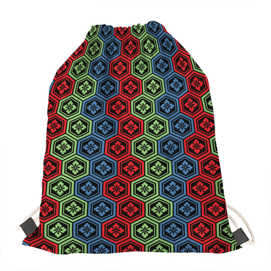 Colorful Japanese Flower Pattern Print Drawstring Bag