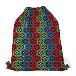 Colorful Japanese Flower Pattern Print Drawstring Bag