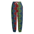 Colorful Japanese Flower Pattern Print Fleece Lined Knit Pants