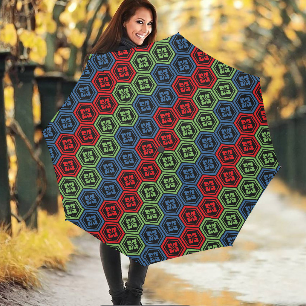 Colorful Japanese Flower Pattern Print Foldable Umbrella