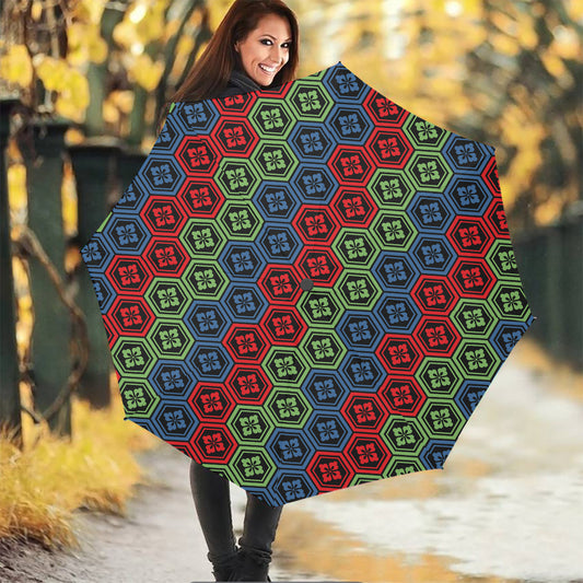 Colorful Japanese Flower Pattern Print Foldable Umbrella