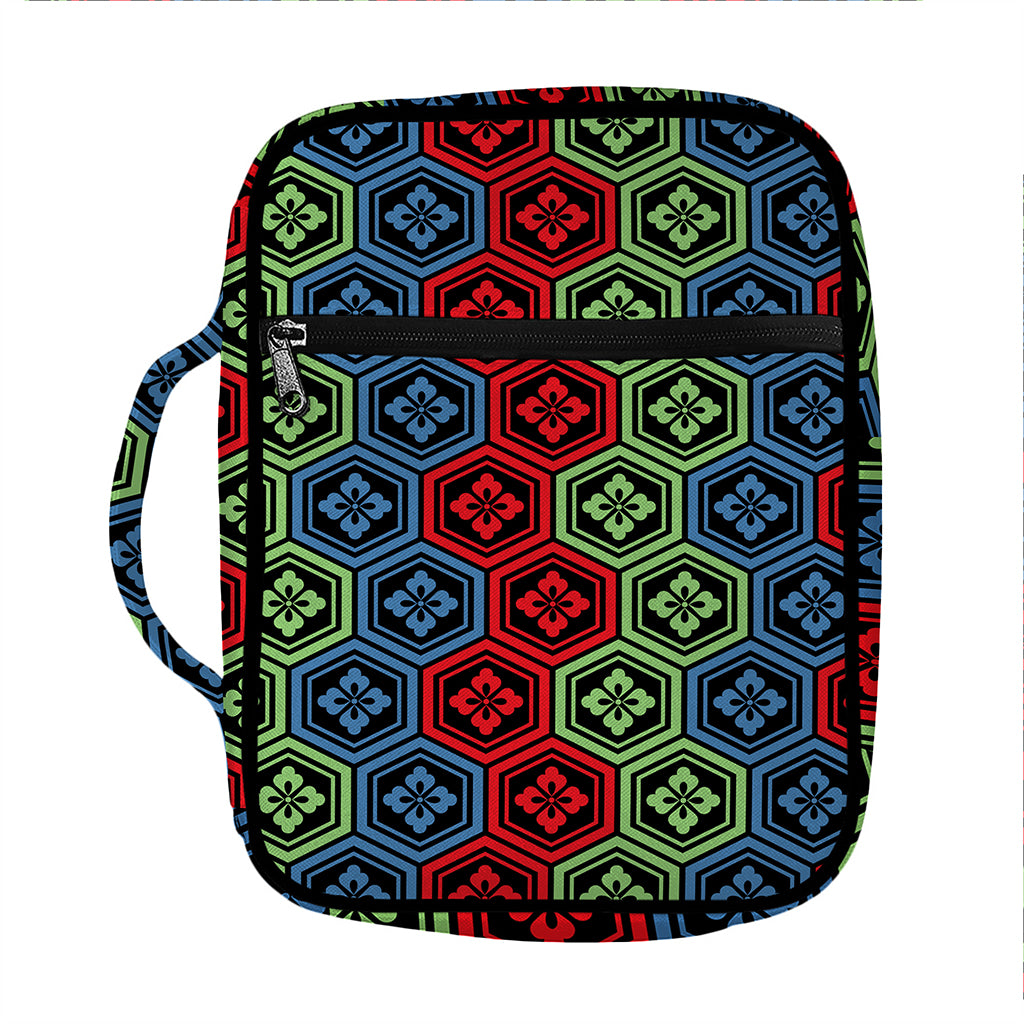 Colorful Japanese Flower Pattern Print Front Pocket Bible Bag