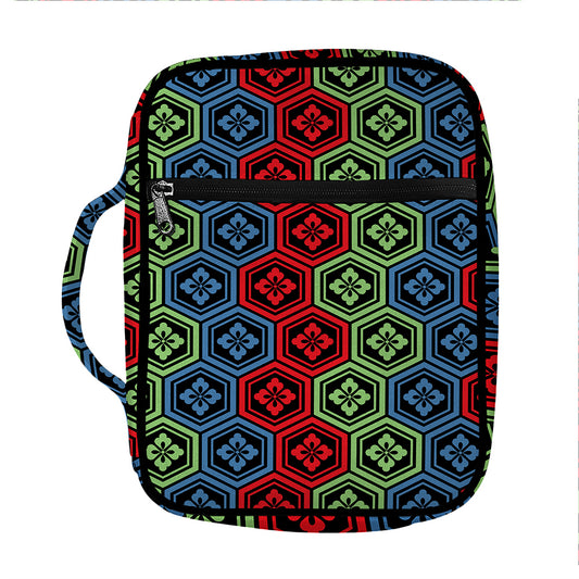 Colorful Japanese Flower Pattern Print Front Pocket Bible Bag