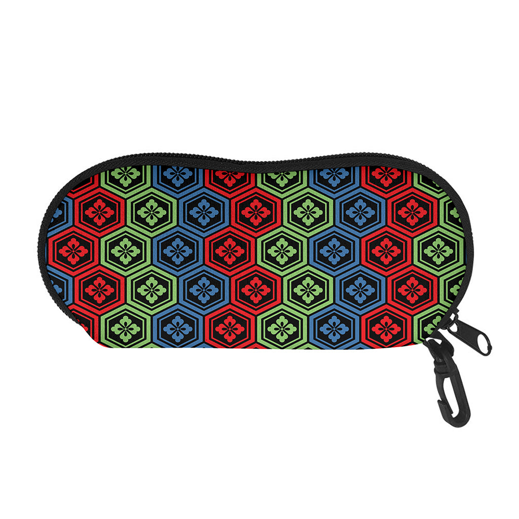 Colorful Japanese Flower Pattern Print Glasses Case