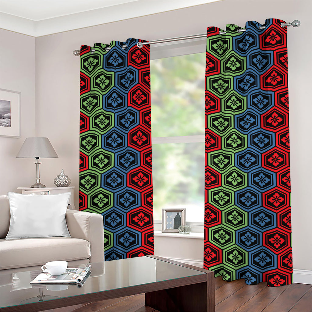 Colorful Japanese Flower Pattern Print Grommet Curtains
