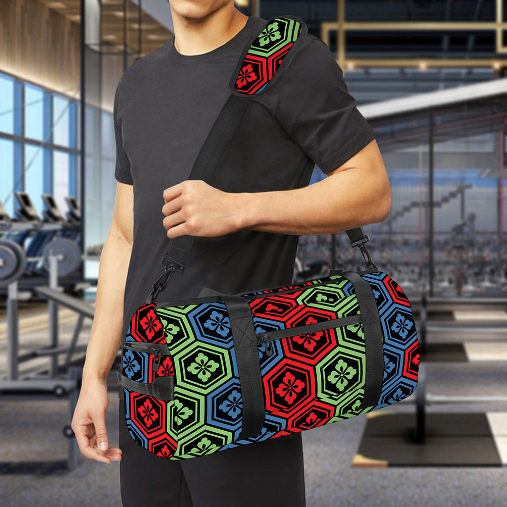 Colorful Japanese Flower Pattern Print Gym Bag