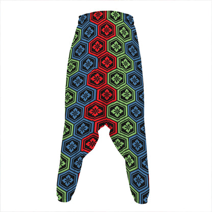 Colorful Japanese Flower Pattern Print Hammer Pants