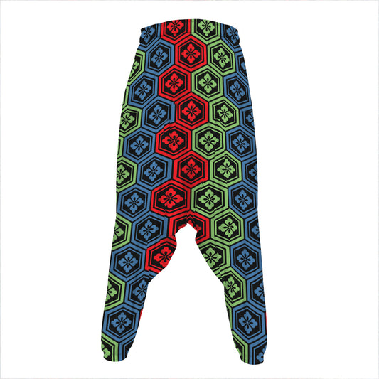 Colorful Japanese Flower Pattern Print Hammer Pants