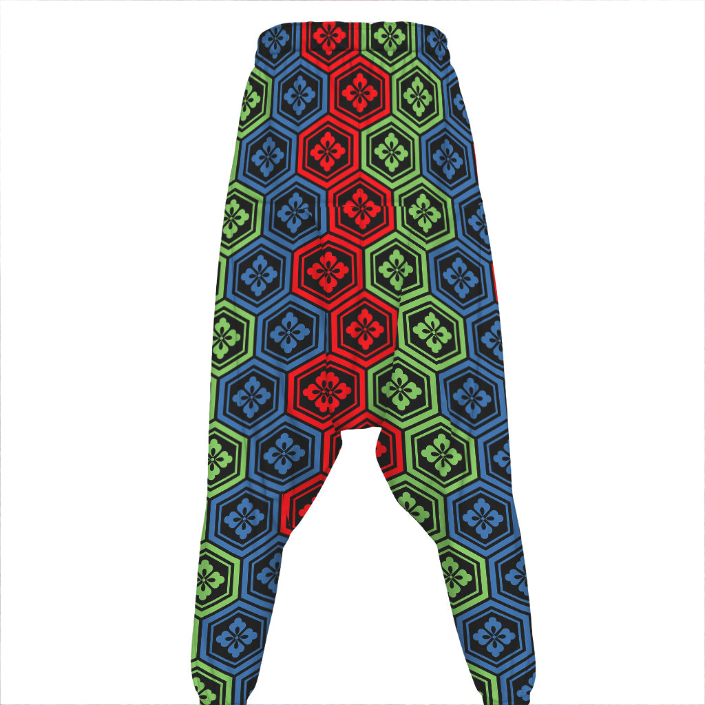 Colorful Japanese Flower Pattern Print Hammer Pants