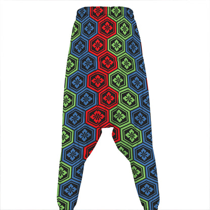 Colorful Japanese Flower Pattern Print Hammer Pants