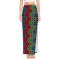 Colorful Japanese Flower Pattern Print High Slit Maxi Skirt